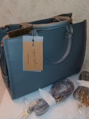 NWT Ampere Creations Structured  Satchel Tote in Slate Gray 🩶 Factory Packing
